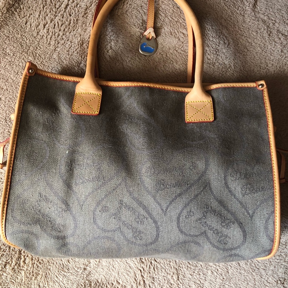 Vintage Dooney & Bourke Gray and Tan Tote Bag Leather Trim and Handles
